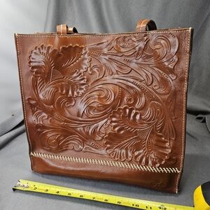 Patricia Nash Tooled Toscona Leather Tote in Rich Brown